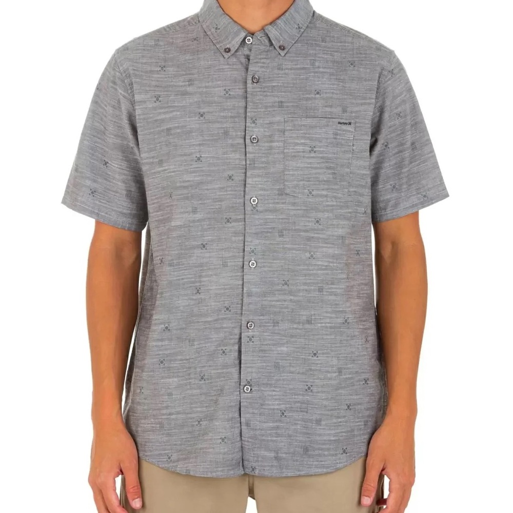 NWOT Hurley Men’s Grey One and Only Palm Trip Button Down Shirt - Picture 2 of 11